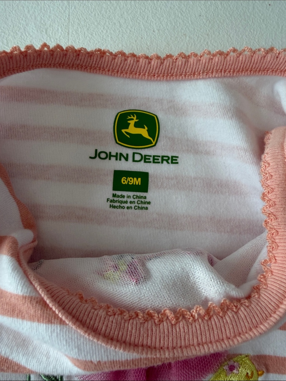 John Deere Peach and White Striped Baby One-Piece with Tutu Pig - Picture 3 of 4